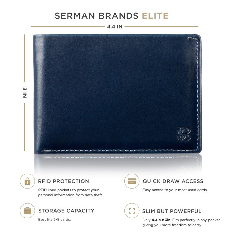 SERMAN BRANDS Mens Slim Bifold Wallet RFID Blocking Minimalist Front Pocket Full Grain Leather Wallets for Men - Thin & Stylish (Atlantic Blue Elite) - Image 2